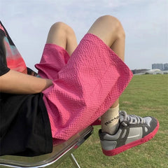 Fashion Elastic Lace Up Seersucker Thin Ice Silk Black Pink Quick-drying Breathable Shorts Casual Beach Shorts Pants Clothes voguable