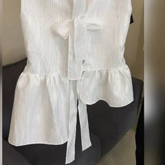 Voguable  Elegant Fashion O-neck Bow Lace Up Tank Top Summer New Ruffles Vest for Women Y2k Irregular Sleeveless Blouses voguable