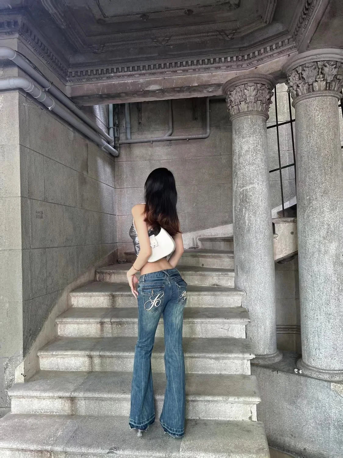American High Street Spicy Girls Low Waist Jeans Women Autumn Vintage Y2k Design Sense Slim Fit Straight Tube Micro Flare Pants voguable