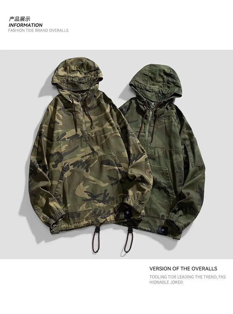 American Camouflage Hoody Mountaineering Suit Work Jacket Men's Hooded Jacket Spring Autumn Hip-hop Handsome Jacket voguable
