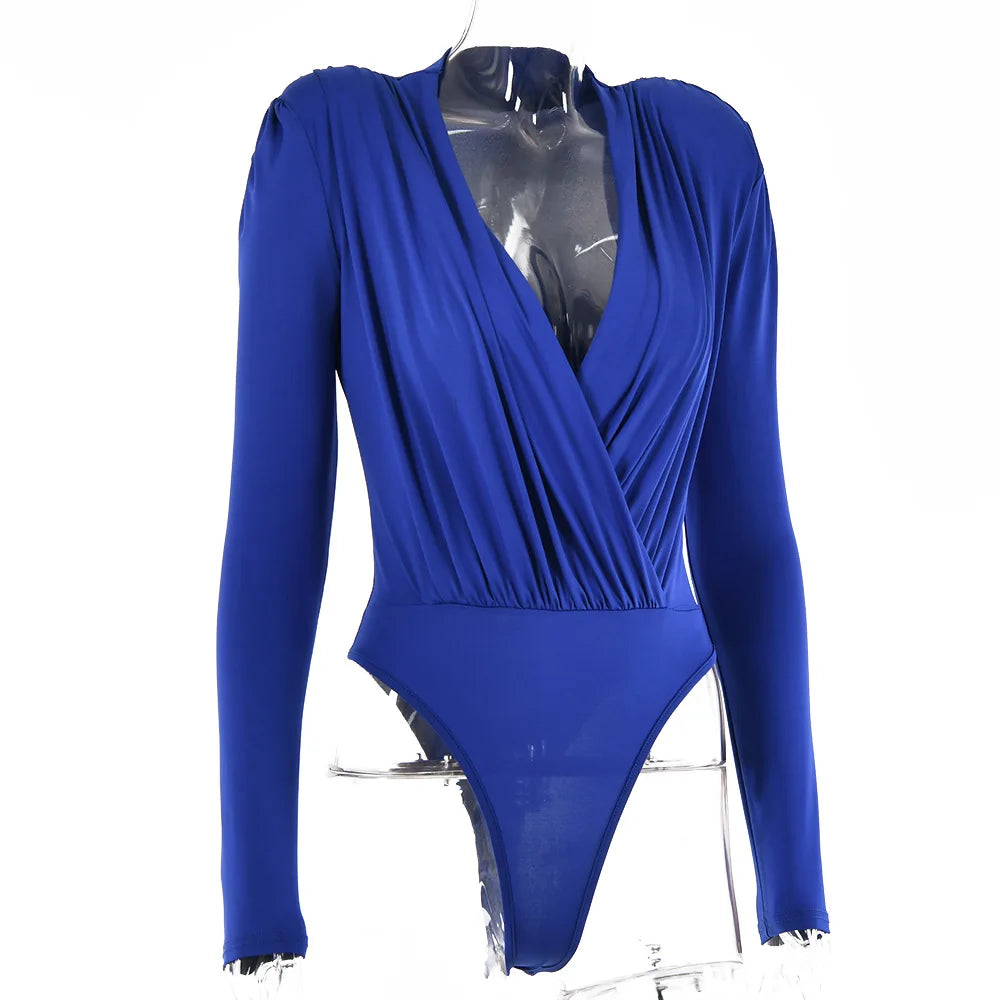 V Neck Brown Bodysuit Women Autumn Long Sleeve Top Bodies Sexy Female Overalls Casual Bodycon Bodysuits voguable