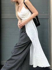 Beach Style Solid Long Camis Tops Holiday Slash Neck Sleeveless Tank Tops Women Summer Fashion Streetwear Tanks voguable