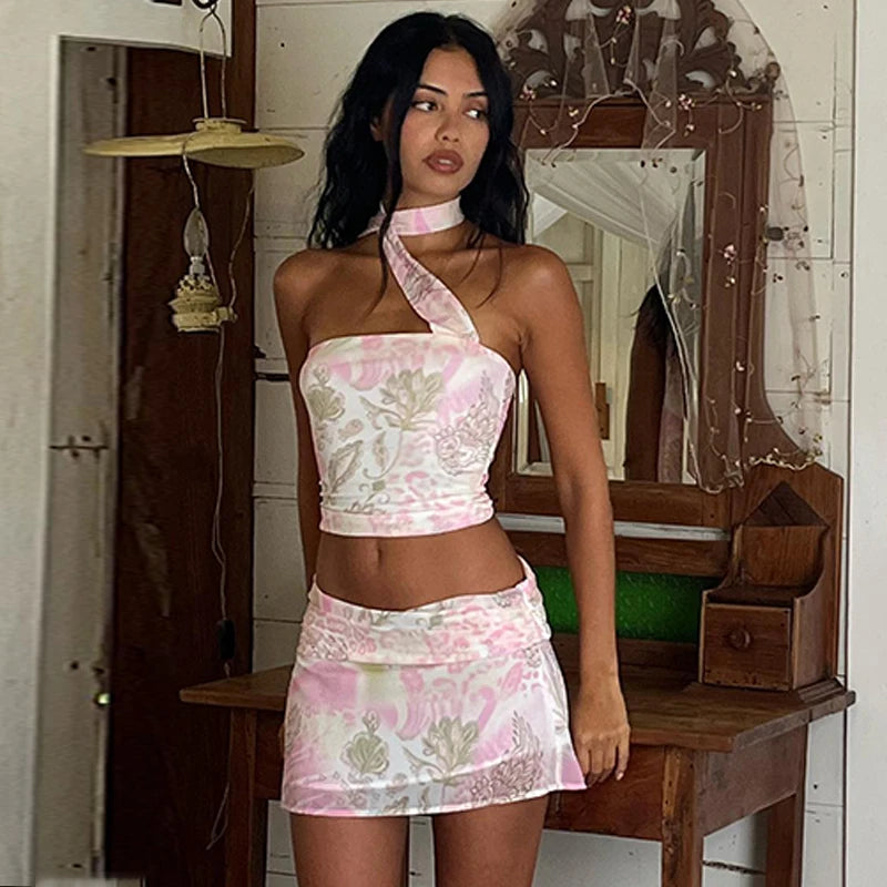 Voguable  Women Summer Tube Tops Mini Skirt Vacation Two Piece Matching Sets Beach Outfits Wholesale Items For Business voguable