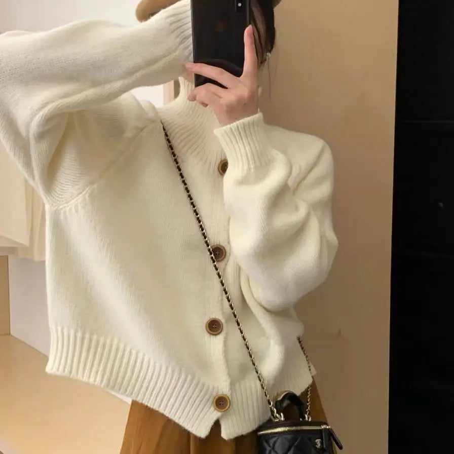 Autumn Winter Fashion Solid Sweater Coats Women New Turtleneck Button Vintage Ingle-breasted Long Sleeve Knitted Cardigans Tops voguable