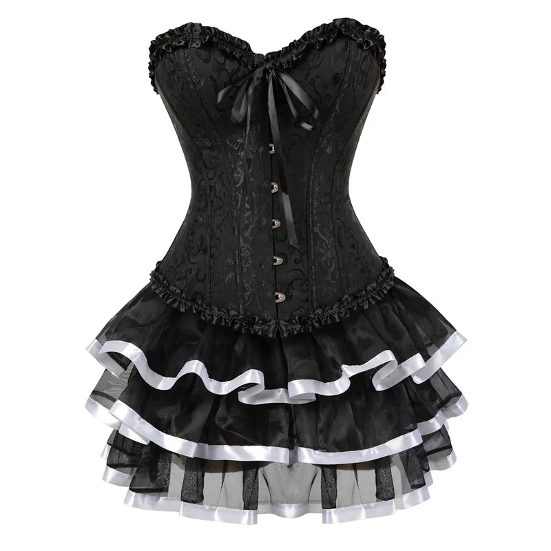 Voguable sexy corsets for women plus size costume overbust burlesque corset and skirt set tutu corselet victorian fashion gowns voguable