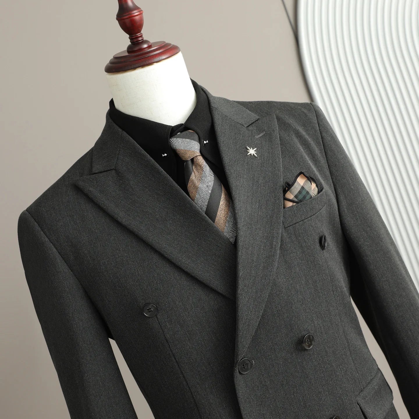 Voguable  High-end Solid Color Men Suits Double Breasted 3 Piece (Blazer+Vest+Pants) Blazers Slim Smart Causal Formal Jacket Tuxedos voguable