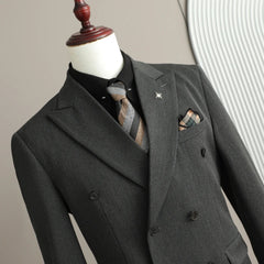 Voguable  High-end Solid Color Men Suits Double Breasted 3 Piece (Blazer+Vest+Pants) Blazers Slim Smart Causal Formal Jacket Tuxedos voguable