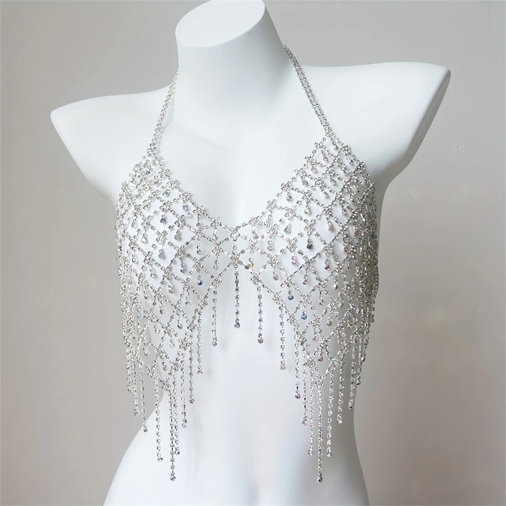 Voguable  Sexy Sparkling Mesh Crystal Bra Chain Jewelry Women's Fashion Luxury Ball Party Rhinestone Bra Chain Jewelry Body Jewelry voguable