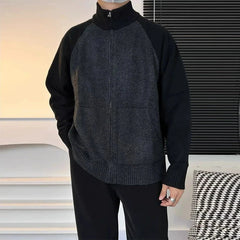Autumn Men's Zipper Cardigan Jacket Casual Patchwork Stand Collar Long Sleeve Sweater Korean Premium Quality Knitted Outerwear voguable