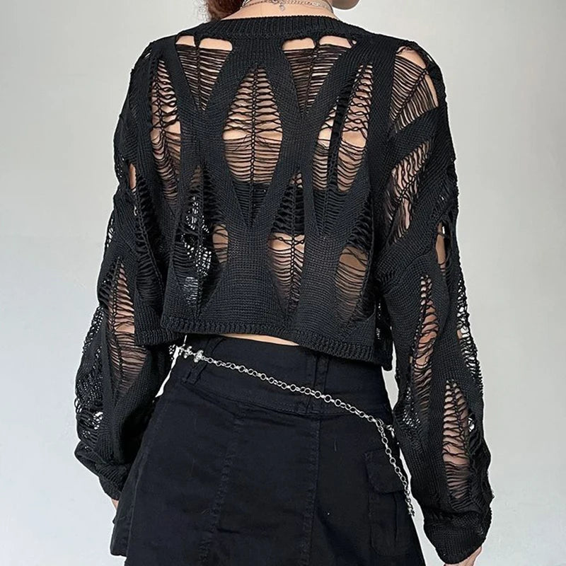 ITOOLIN Women Hole Hollow Out Y2K T-shirts Batwing Sleeve Knitted Shirt For Women Loose Streetwear Tops Spring Autumn 2024 voguable