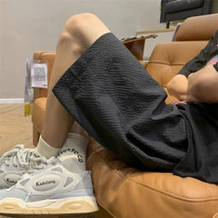 Fashion Elastic Lace Up Seersucker Thin Ice Silk Black Pink Quick-drying Breathable Shorts Casual Beach Shorts Pants Clothes voguable