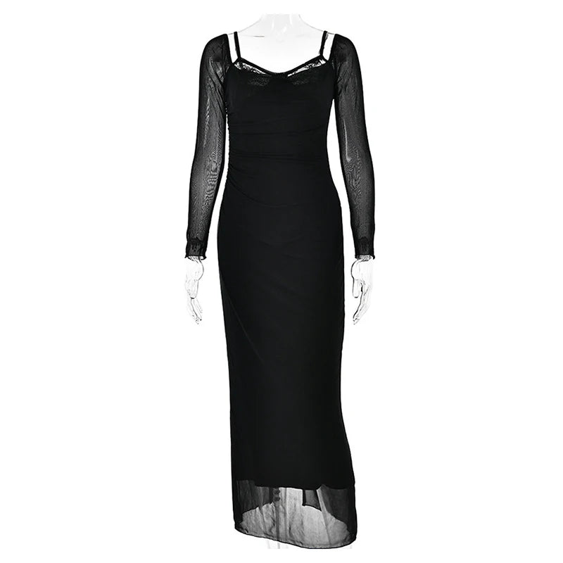 2025 New Lace Patchwork Sexy Streetwear Long Dress V-neck Tight Slit Party Dress Spring Summer Off Shoulder Fashion Vestidos voguable