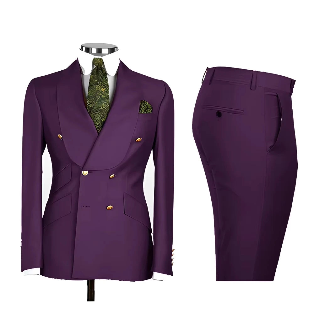 Voguable  Men's Double Breasted Tuxedo Suit Shawl Lapel Slim Fit 2 Piece Blazer & Pants Formal Business Luxury Suits Casual Wedding Groom voguable