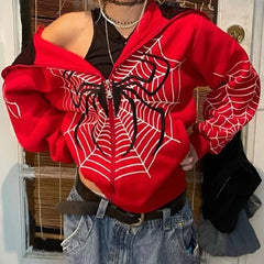 Y2k Rhinestone Skeleton Hoodies Women Gothic Black Zip Up Oversized Sweatshirts Female Retro Harajuku Hooded Jackets Streetwear voguable
