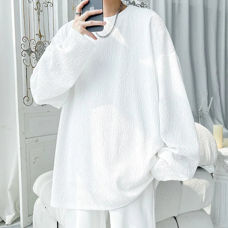Voguable  Men's Trendy Casual Long Sleeve T-Shirt High Street Loose Fit Comfortable Wear Modern Minimalist Style Everyday Essential voguable