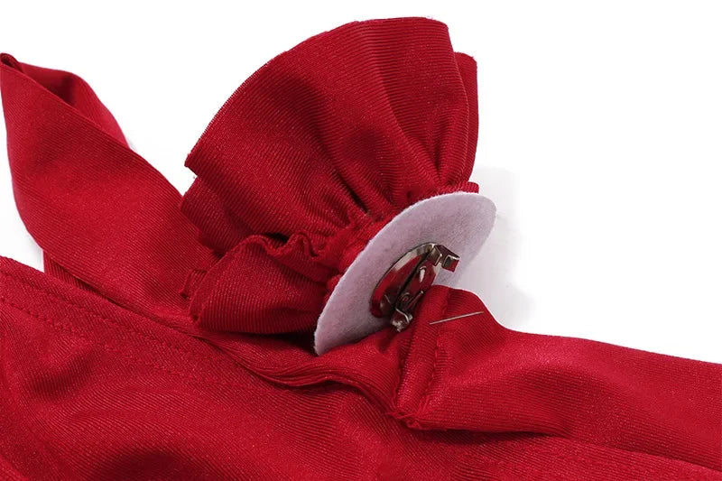 Voguable  Red 3D Flower Sexy Two Pieces Woman Cropped Tops and Tassel Ruffles Mini Skirts Matching Sets Summer Fashion Club Outfits voguable