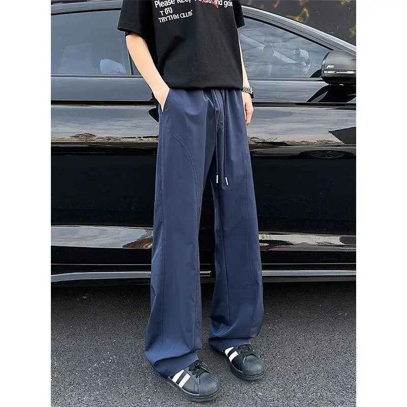 Voguable  American Functional Micro-flare Men Spring and Autumn Loose Silhouette Floor Wide-leg Work Pants voguable