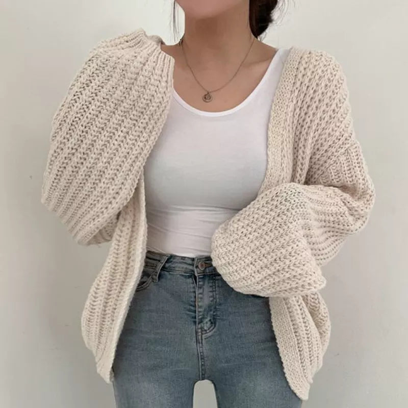 Women Cardigan Knitted Sweater Women Casual Korean Vintage Harajuku Lantern Sleeve Autumn Tops Coat Lazy Wind Y2k Sweater voguable