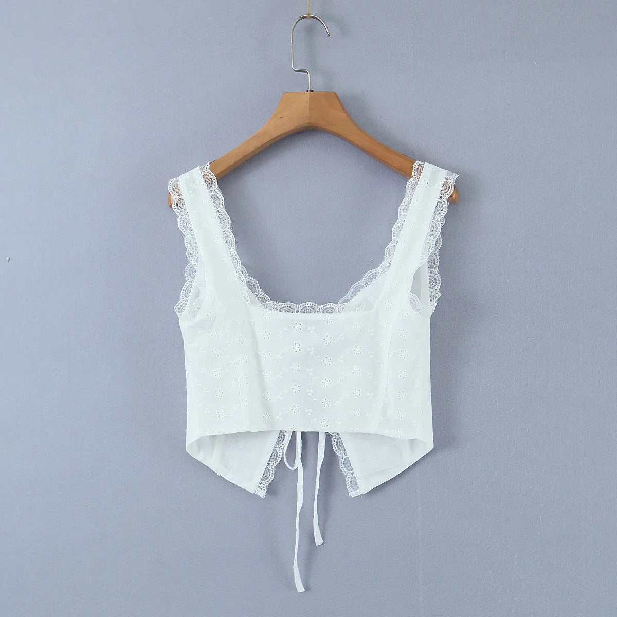 Sexy white lace crop tops women Summer casual lace tank top for women cute tops front tie corset top korean streetwear y2k Pbong