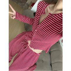 Women's Long-Sleeved Pajamas Two-Piece Set Fashion Leopard Print Round Collar Button Cardigan Set Slim Casual Long-sleeved Suit voguable