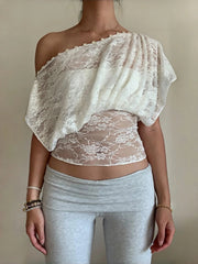 Voguable  Women Lace Buttons Top Off Shoulder Multi-Way Wear Slim Fit Cropped Y2K Sexy Street Party Casual Spring/Summer Tees voguable
