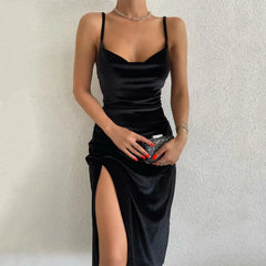 Elegant Evening Gown For Women Summer Velvet Midi Bodycon Dress Women Sleeveless Off Shoulder Backless Party Club Dresses voguable