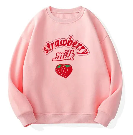 S-3XL Harajuku Kawaii Sweatshirt Strawberry Pink Sweatshirts Spring Kpop Korean Style Fleece Women Cute Top Outwear for Girls voguable
