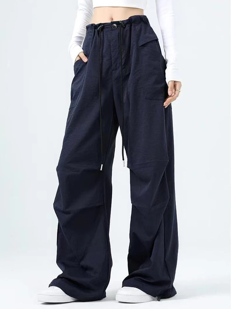 Women Cargo Pants High Waist Streetwear Pocket Wide Leg Pants Fashion Loose Drawstring All Match Female Jogging New voguable