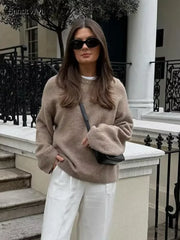 Autumn Wool Blends Round Neck Pullover Top Women Casual Long Sleeve Loose Warm Sweater Autumn New Ladies Commute Streetwear ﻿ voguable