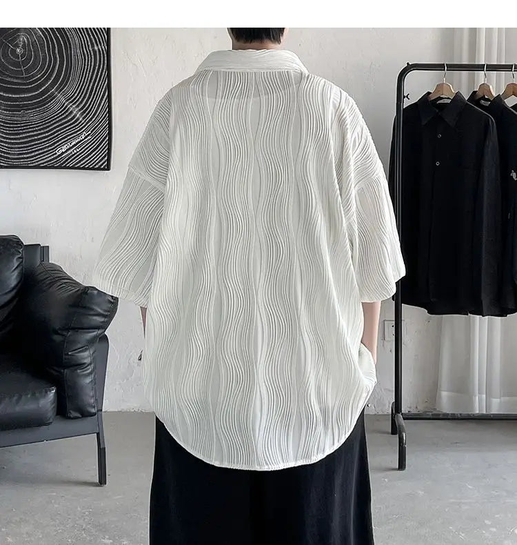 Voguable Men's Clothing Straight Tops Man Turn-down Collar Shirts Spring Summer Thin Temperament Handsome Button Pockets Short Sleeve voguable