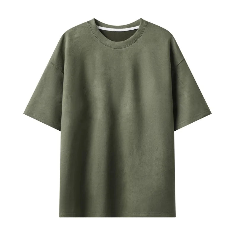 Summer Short-sleeved T-shirt Men Oversized Casual Suede T Shirt Men Streetwear Loose Solid Color O-neck Tshirt Mens Top M-3XL voguable