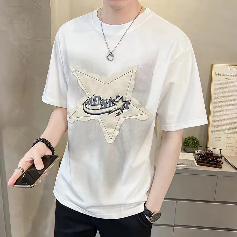 Y2K Vintage Star Printing Women T Shirt Bf Summer 100% Cotton Fashion Loose Streetwear Casual Tops Harajuku Hip Hop T Shirt voguable