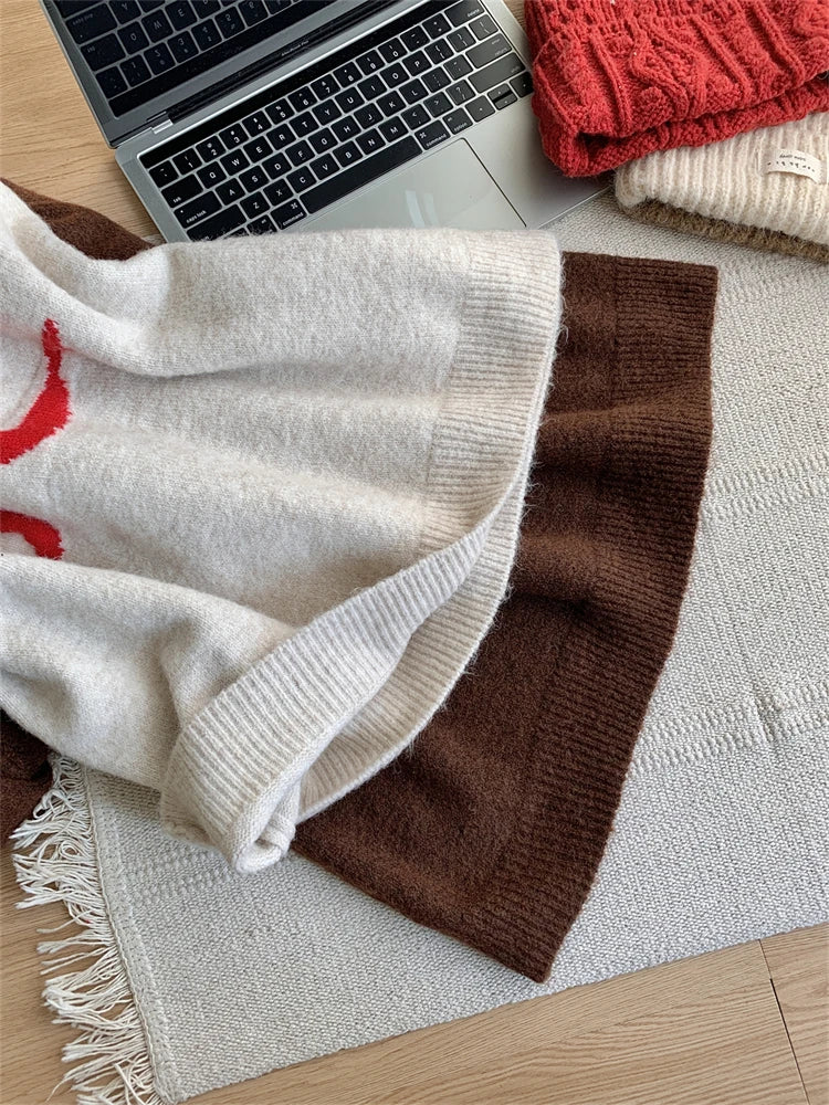 Sweet Knitted Sweater Women Oversized Bow Embroidery Pullover Korean Fashion Casual Jumper All-Match Autumn Winter High Street voguable