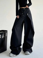 Voguable  Spring Autumn Thin Black Loose Casual Trousers Draped Design Men's Wide Leg Long Pants Youthful Style Classic  Color voguable