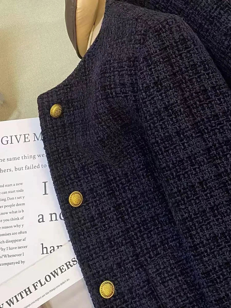 Korean Plaid Tweed Jacket Women Y2K Elegant Office Lady O Neck Casual Crop Coats Autumn Single Breasted All Match Female Outwear voguable