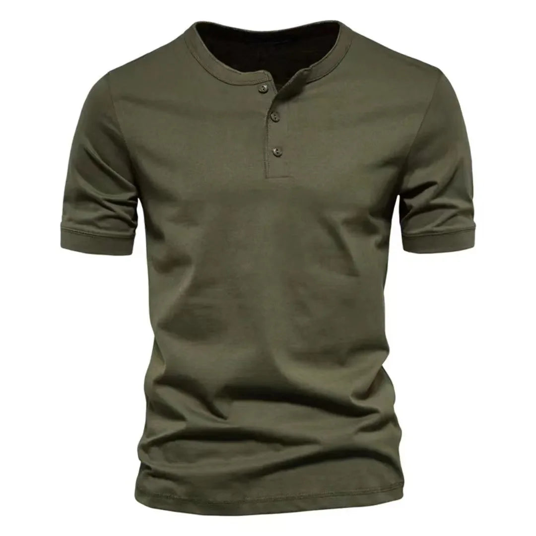Summer Henley Collar T Shirt Men Casual Short Sleeve Solid Color Casual Mens Breathable Tops Tees Fashion Basic T-Shirt for Man voguable