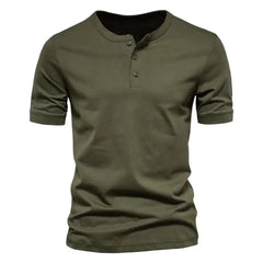 Summer Henley Collar T Shirt Men Casual Short Sleeve Solid Color Casual Mens Breathable Tops Tees Fashion Basic T-Shirt for Man voguable
