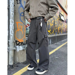 Mens Casual Workwear Cargo Pants Loose Fit Straight Wide Leg Multi Pocket Utility Tactical Outdoor Hiking Durable Heavy Duty voguable