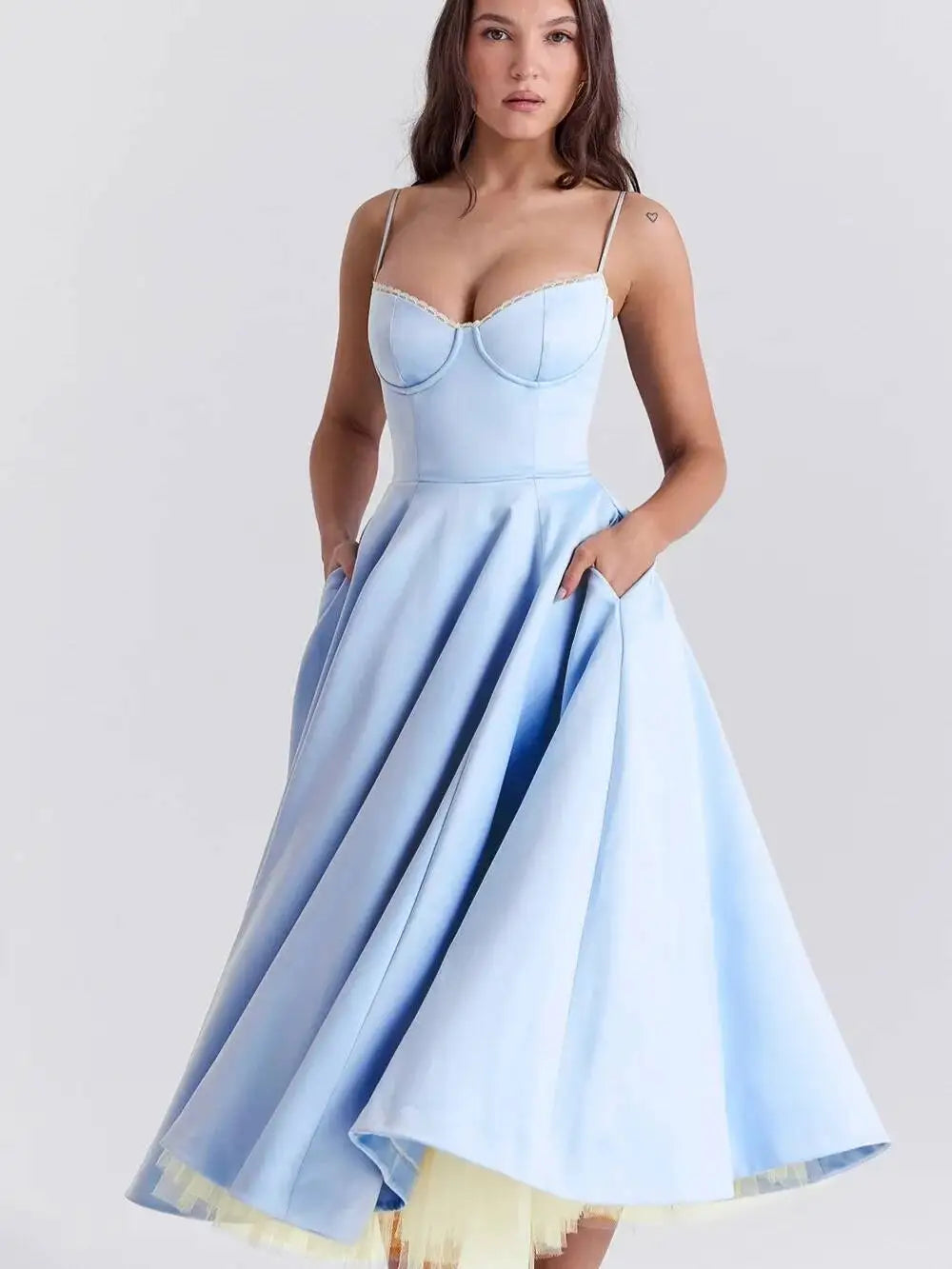 Summer Flare Midi Dress Elegant 2025 New Arrivals Spaghetti Strap Bustier Dress Women Dresses Sweet Pink Women Tops CHP1 voguable