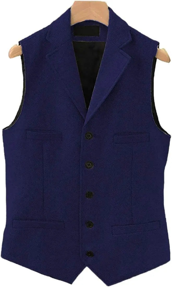 Tweed Herringbone Mens Suit Vest Slim Fit Notch Lapel With 4 Pockets Groomsmen Wedding Waistcoat For Wedding voguable