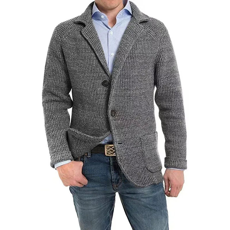 British Style Mens Clothing Knit Cardigan Autumn Winter Fashion Single Breasted Black Stand Collar Knit Sweater Coats Men voguable