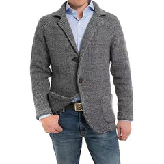 British Style Mens Clothing Knit Cardigan Autumn Winter Fashion Single Breasted Black Stand Collar Knit Sweater Coats Men voguable