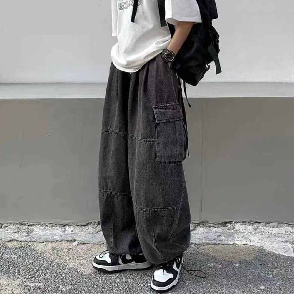 Spring Autumn Trousers y2k baggy jeans for men Wide leg Pants Pockets Elastic Waist Streetwear Loose comfortable Pants voguable