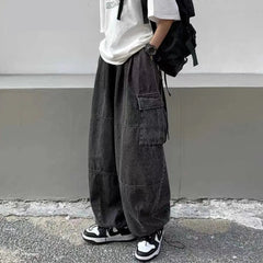 Spring Autumn Trousers y2k baggy jeans for men Wide leg Pants Pockets Elastic Waist Streetwear Loose comfortable Pants voguable