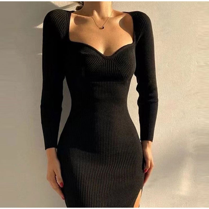 Bodycon Knitted Women Sweater Dress Long Sleeve Sexy Off Shoulder Split Elegant Party Dresses Fashion Autumn Winter voguable