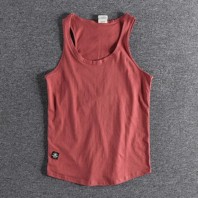 Voguable  Summer New American Retro Sleeveless O-neck Soild Sleeve T-shirt Men's Fashion 100% Cotton Washed Old Casual Sports Vest Tops voguable