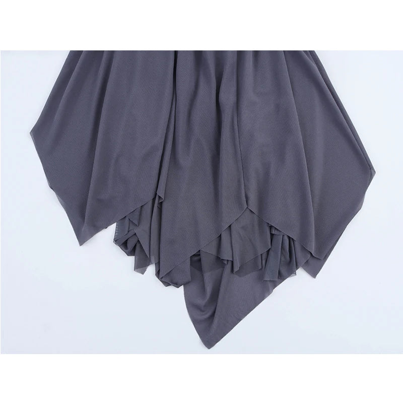 New Women Sexy Spaghetti Straps O Neck Ruched Asymmetrical Dress Holiday Summer Midi Vestidos voguable