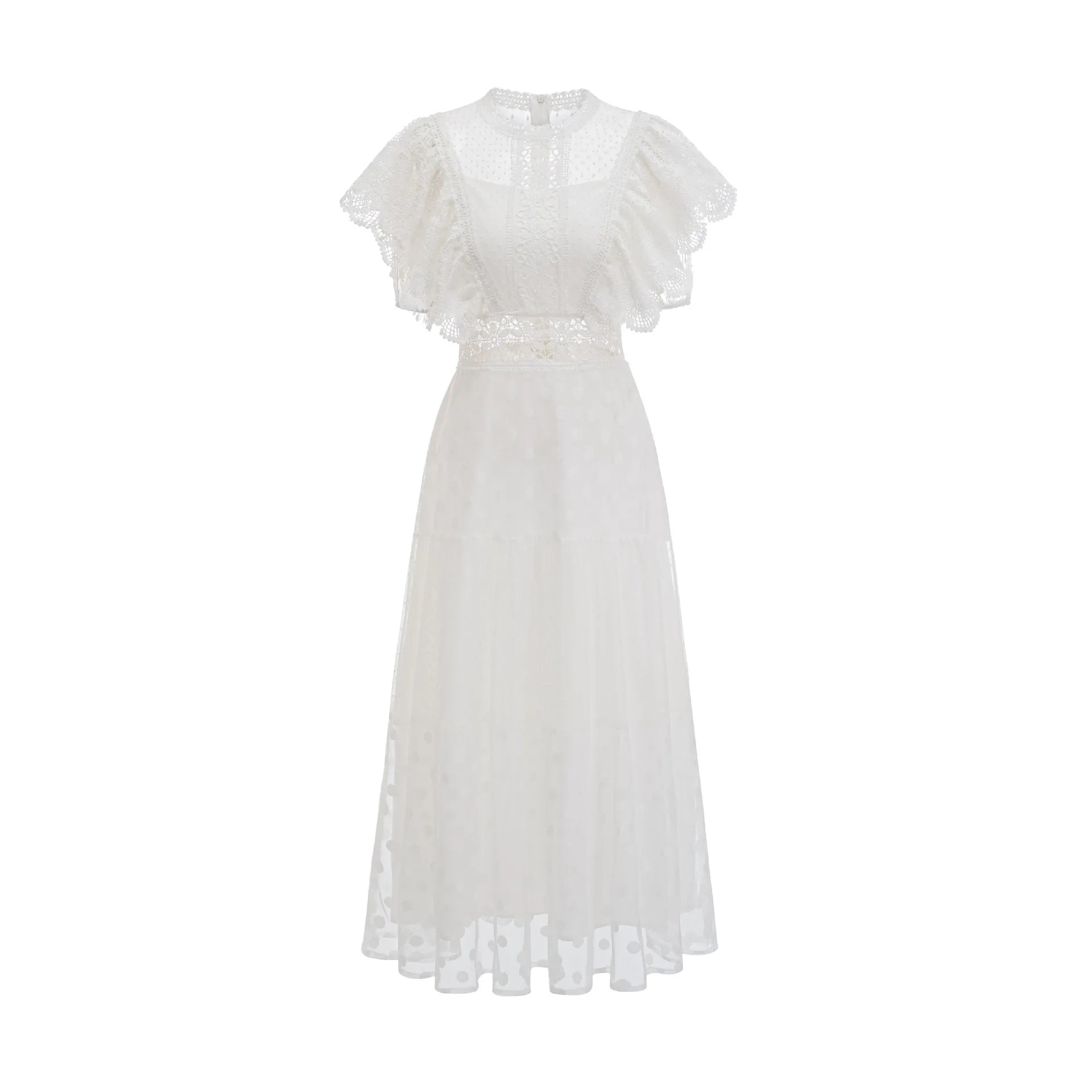 Fashion Black Polka Dot Perspective Dress Women's Round Neck Slim Fly Sleeves Ankle-length Dresses Summer New 3A102 voguable