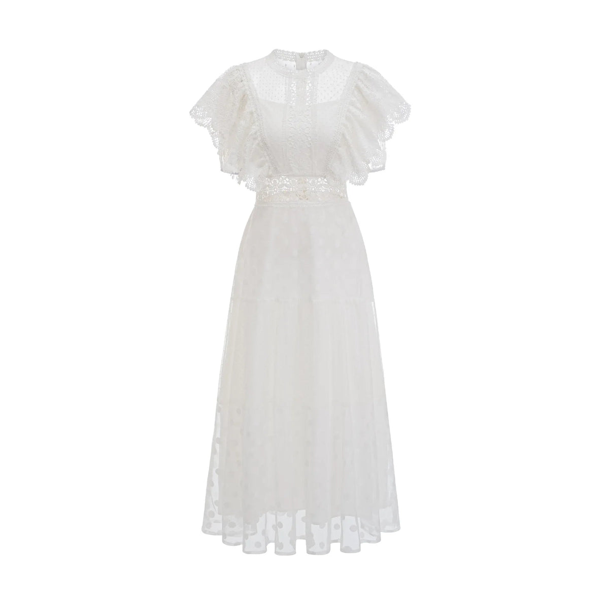 Fashion Black Polka Dot Perspective Dress Women's Round Neck Slim Fly Sleeves Ankle-length Dresses Summer New 3A102 voguable