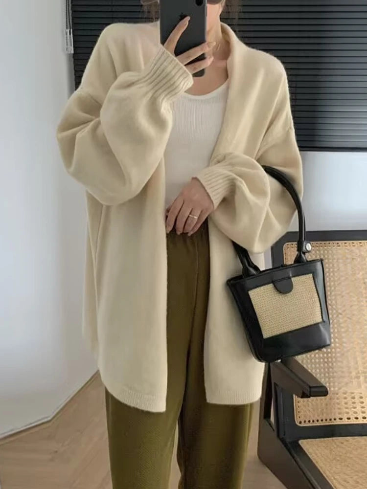 Oversized Open Front Knit Cardigan for Women Comfy Sweater Coat Female Open-front Duster Cardi Casual Chic Autumn Winter Outfit voguable